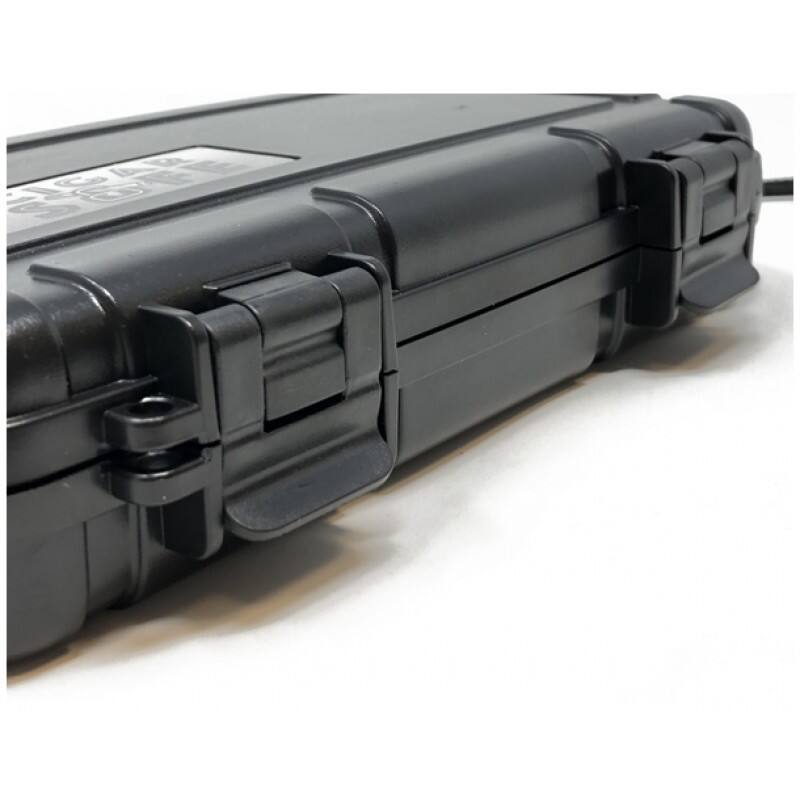 Angle. Prestige - c5 Cigar Safe Travel Humidor - Black Plastic Finish.