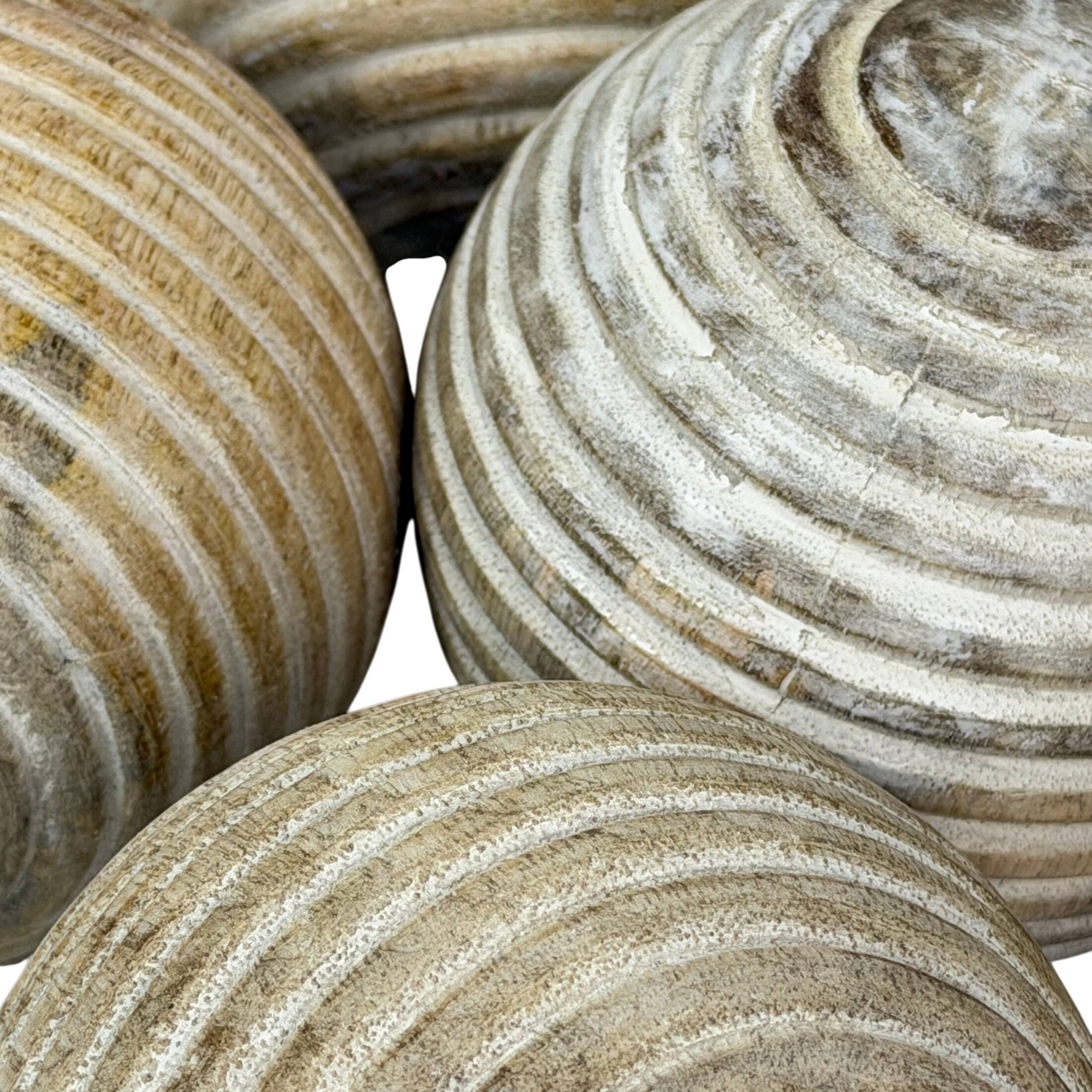Alt View 9. PD Home & Garden - Set of 6 Ribbed Wooden Decorative Orbs Natural 4 Inch Striped Bowl Fillers - Natural.