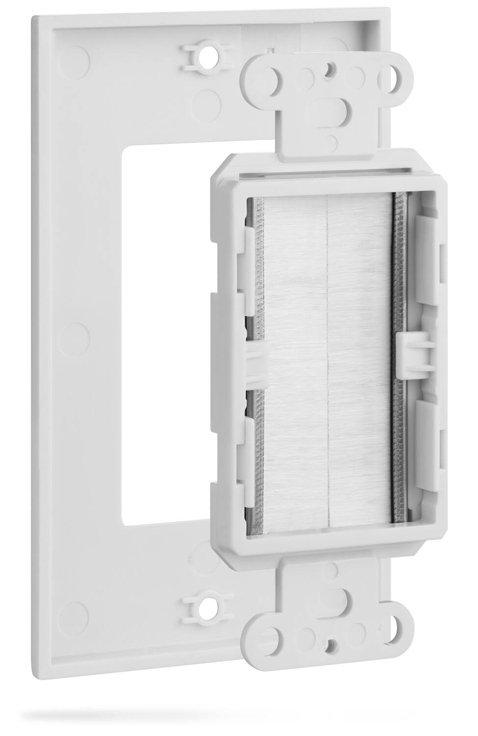 Angle. Fosmon - 1 Gang Brush Wall Plate 5 Pack, Ethernet Wall Plate Cover, Cable Pass Through Wall Plate with Black Mounting Bracket - White.