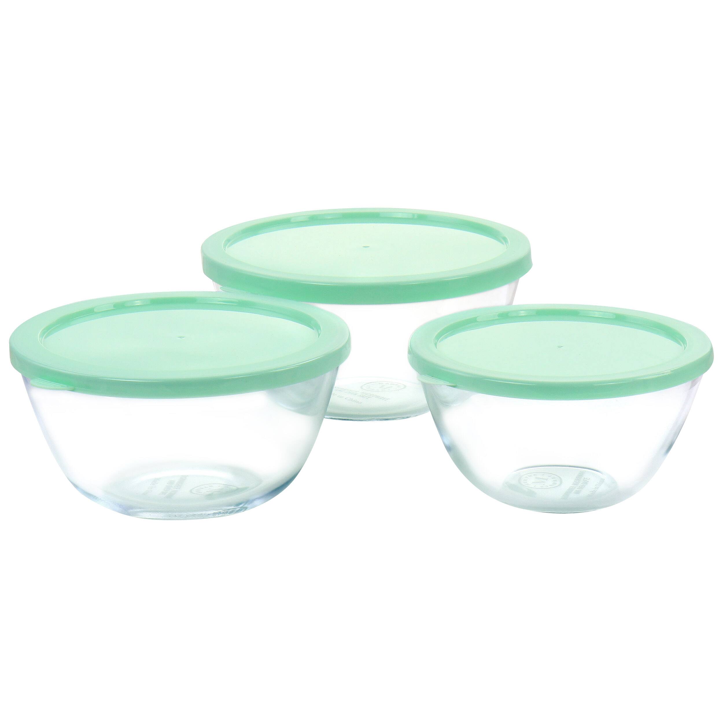 Angle. Martha Stewart - Martha Stewart 6 Piece Borosilicate Glass Prep Bowl Set with Plastic Lids in Mint - Mint.