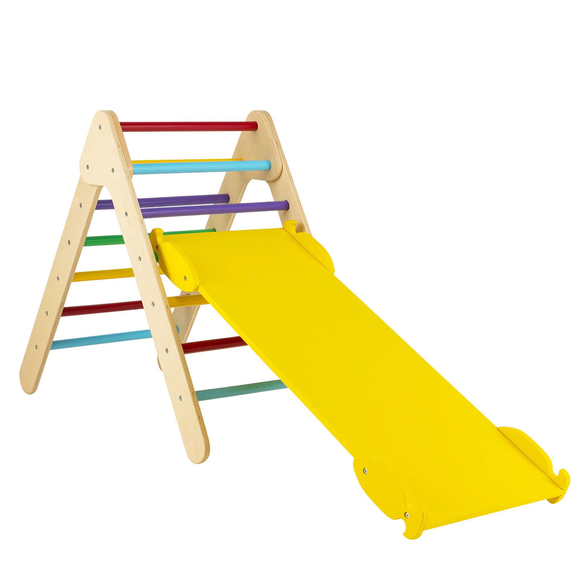 Front. Costway - Costway 3-in-1 Wooden Climbing Triangle Set Triangle Climber w/ Ramp - Multicolor.