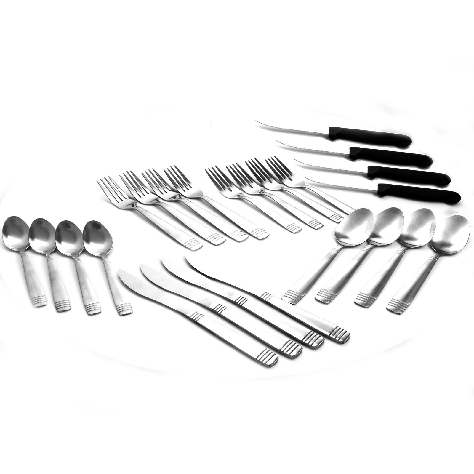 Alt View 1. Gibson - Gibson Palmore Plus 24 Piece Stainless Steel Flatware Set with 4 Steak Knives - Silver.