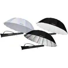 Front. Westcott - Westcott 7' Parabolic Three Umbrella Kit, Includes 1 White Diffusion, 1 Silver and 1 White/Black.