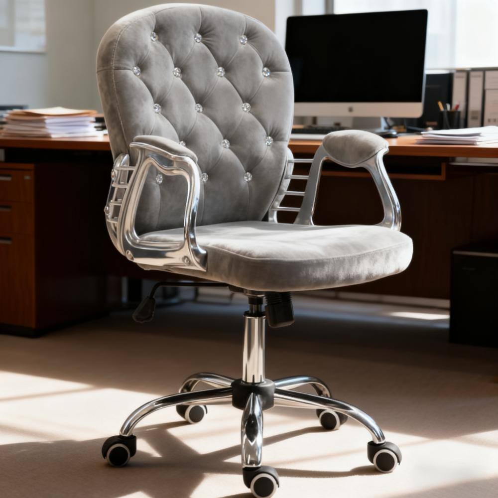 Left. Forest'nSky - Grey Luxury Tufted Office Chair for A Stylish Choice for Home & Office, Plush Comfort - Grey.