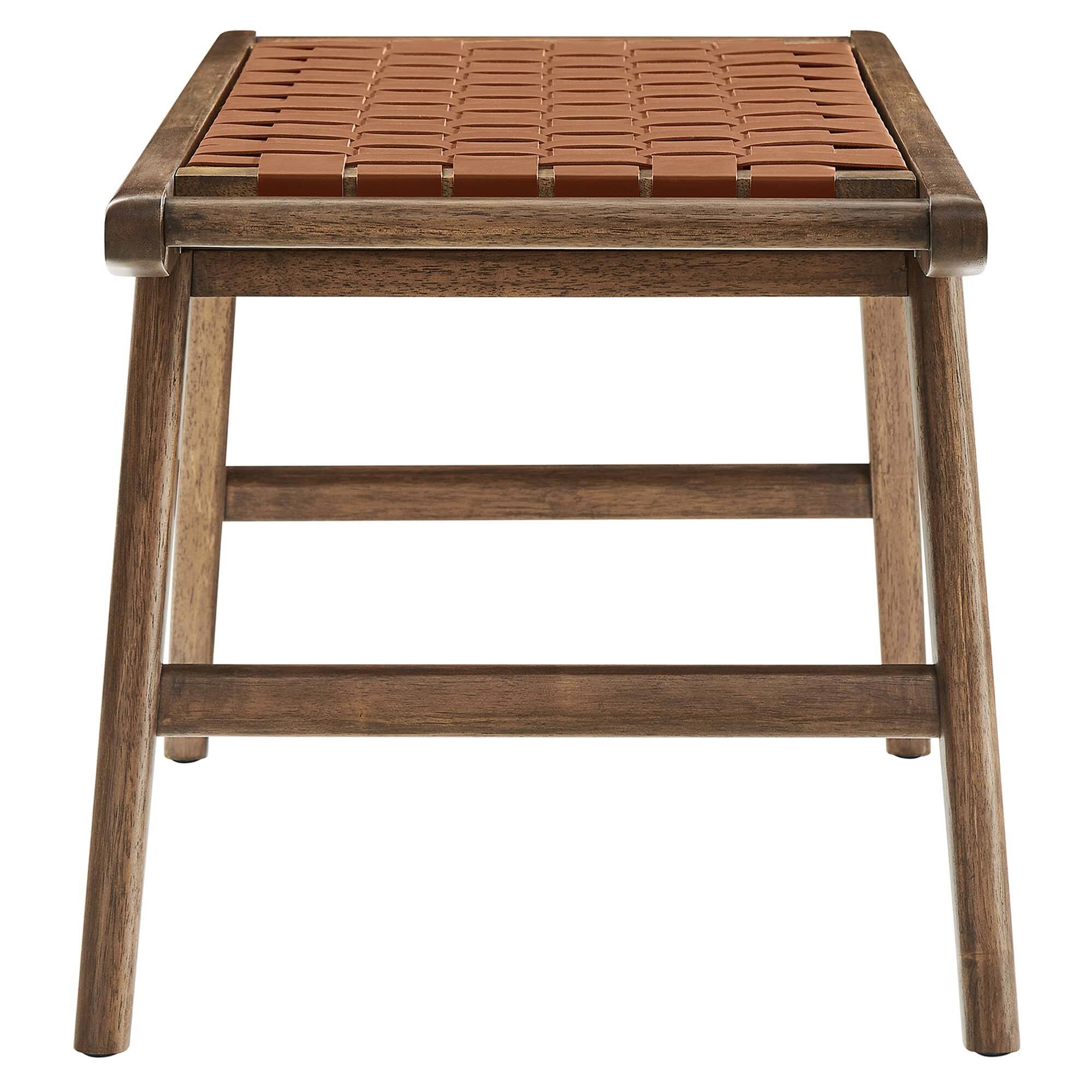 Alt View 2. Modway - Saoirse 47" Faux Leather Wood Bench by Modway - Walnut Brown.