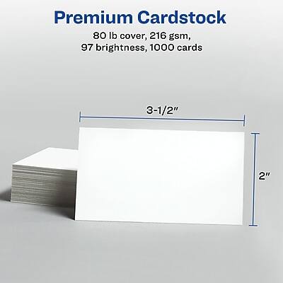 Premium Cardstock  
80 lb cover, 216 gsm, 97 brightness, 1000 cards  
3-1/2" x 2"