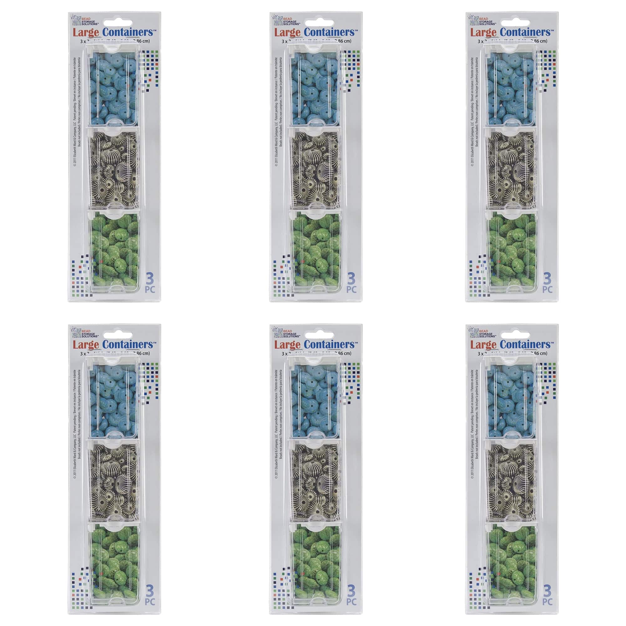 Elizabeth Ward Bead Storage Solutions 3 Piece Craft Storage Containers (6 Pack) - Clear