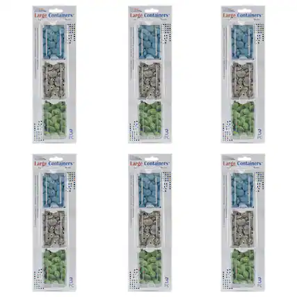 Sure, here is the corrected and grouped text from the image:
---
**Top Left:**
- **Product Name:** Large Containers
- **Size:** 3 x 3 x 6 cm
- **Quantity:** 3 PC
- **Color:** Blue, Brown, Green
**Top Center:**
- **Product Name:** Large Containers
- **Size:** 3 x 3 x 6 cm
- **Quantity:** 3 PC
- **Color:** Blue, Brown, Green
**Top Right:**
- **Product Name:** Large Containers
- **Size:** 3 x 3 x 6 cm
- **Quantity:** 3 PC
- **Color:** Blue, Brown, Green
**Bottom Left:**
- **Product Name:** Large Containers
- **Size:** 3 x 3 x 6 cm
- **Quantity:** 3 PC
- **Color:** Blue, Brown, Green
**Bottom Center:**
- **Product Name:** Large Containers
- **Size:** 3 x 3 x 6 cm
- **Quantity:** 3 PC
- **Color:** Blue, Brown, Green
**Bottom Right:**
- **Product Name:** Large Containers
- **Size:**