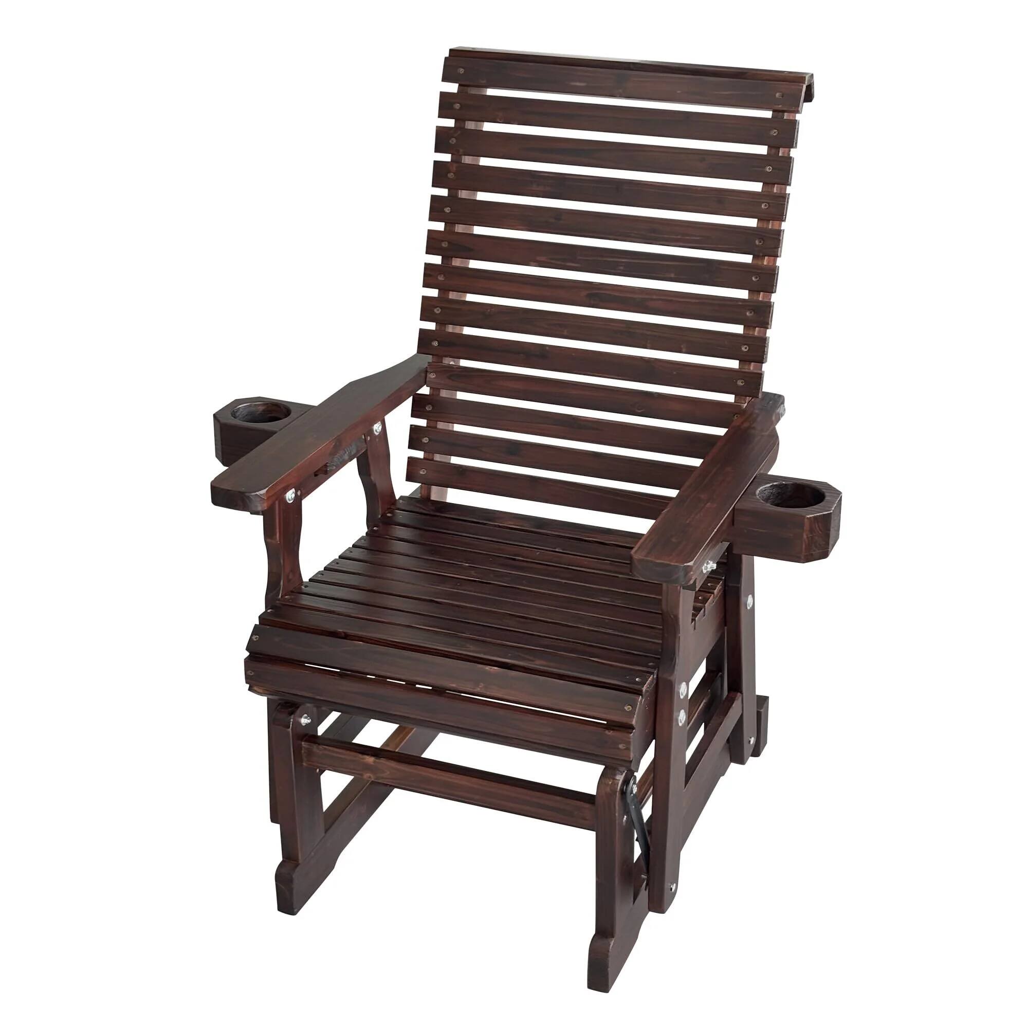 Left. Fortune Candy - Wooden Patio Glider for One Person (Slat Back, 2 Pieces) - Deep Brown.