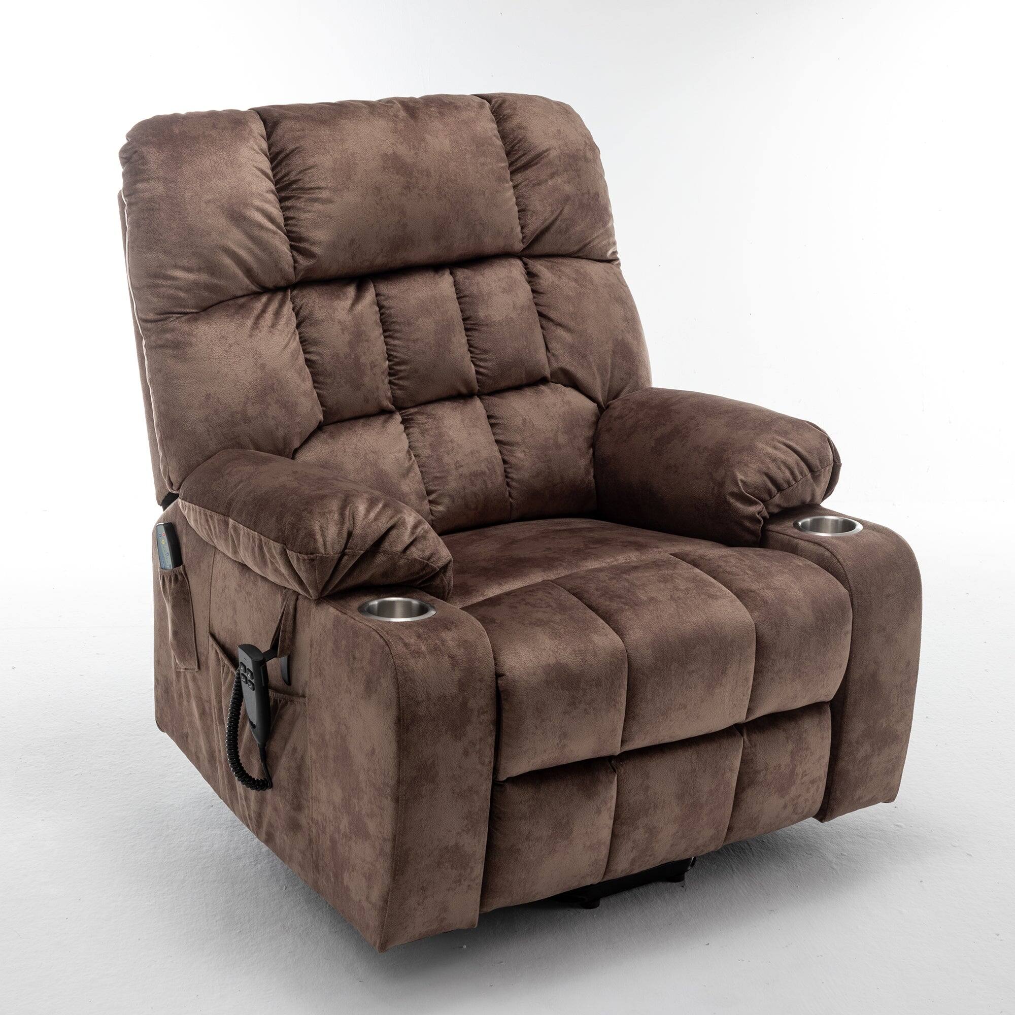 Front. Boyel Living - Lift Chair for Big and Tall Person 2 OKIN Motor Heat Massage 2 Remote 2 Cup Holder 2 Pockets - BROWN.