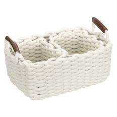 Front. Unique Bargains - 3pcs Woven Basket Cotton Rope Storage Baskets with PU Handle, Gift Chest Box, for Shelf Organizing Home Decor Nursery - Beige.
