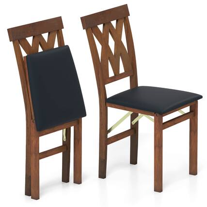 Front. Costway - Costway Folding Kitchen Chairs Set of 2 with Rubber Wood Frame Padded Seat with PVC Leather - Black,Walnut.