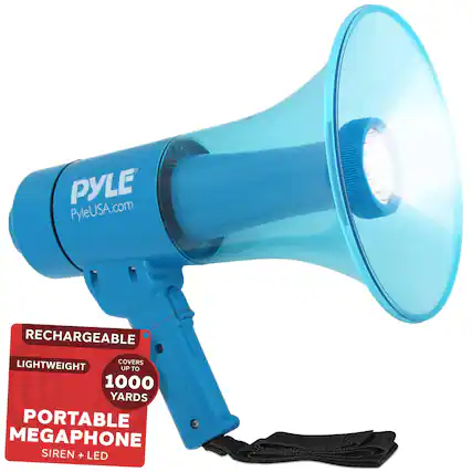 PYLE PyleUSA.com RECHARGEABLE LIGHTWEIGHT COVERS UP TO 1000 YARDS PORTABLE MEGAPHONE SIREN + LED