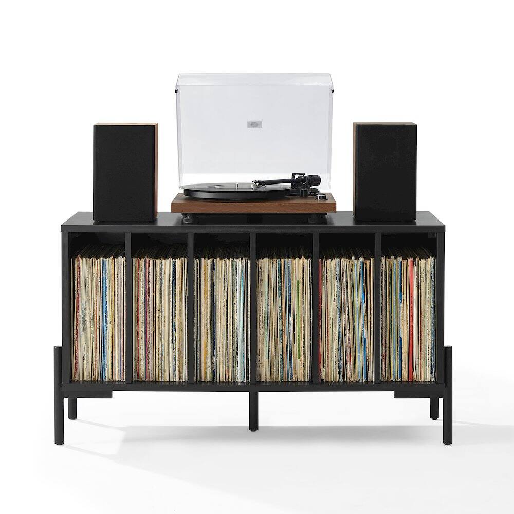 Back. Crosley Furniture - Greenwich Medium Record Player Stand With Vinyl Storage - Black.