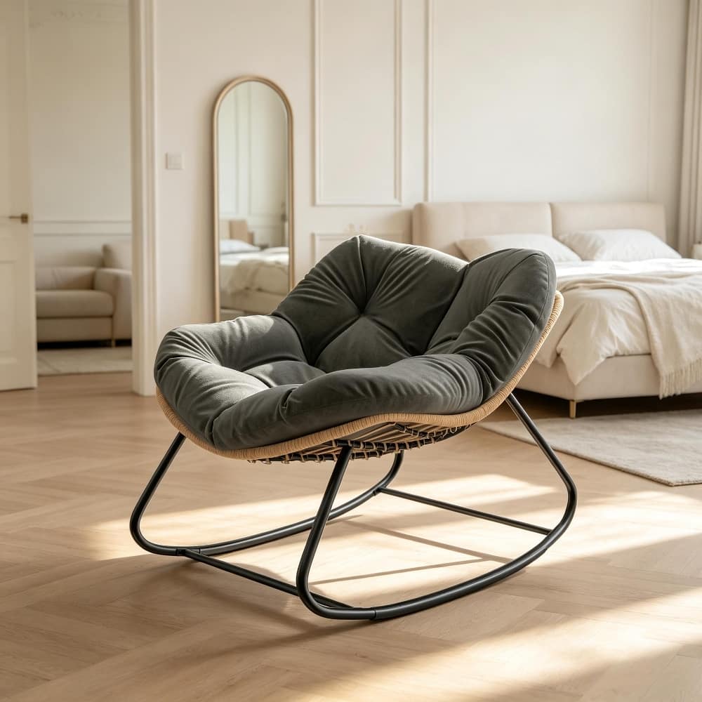 Loheer - Oversized Rocking Egg Chair with Cushion Indoor Outdoor Wicker Papasan Chair - Dark Gray price history on PriceWatchPro