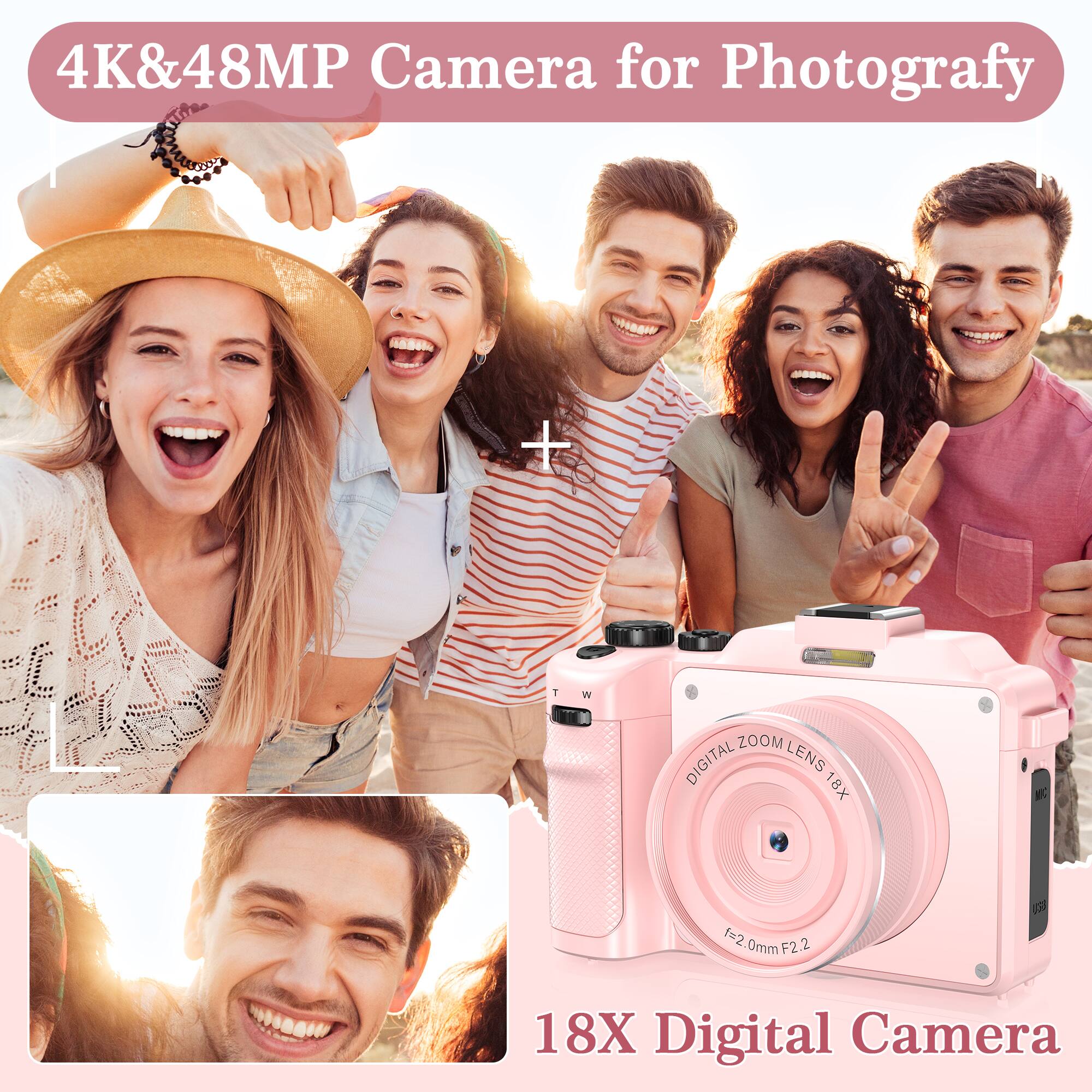 4K & 48MP Camera for Photography  
18X Digital Camera  
18X Digital Zoom Lens  
f=2.0mm f/2.2  
DIGITAL ZOOM LENS 18X