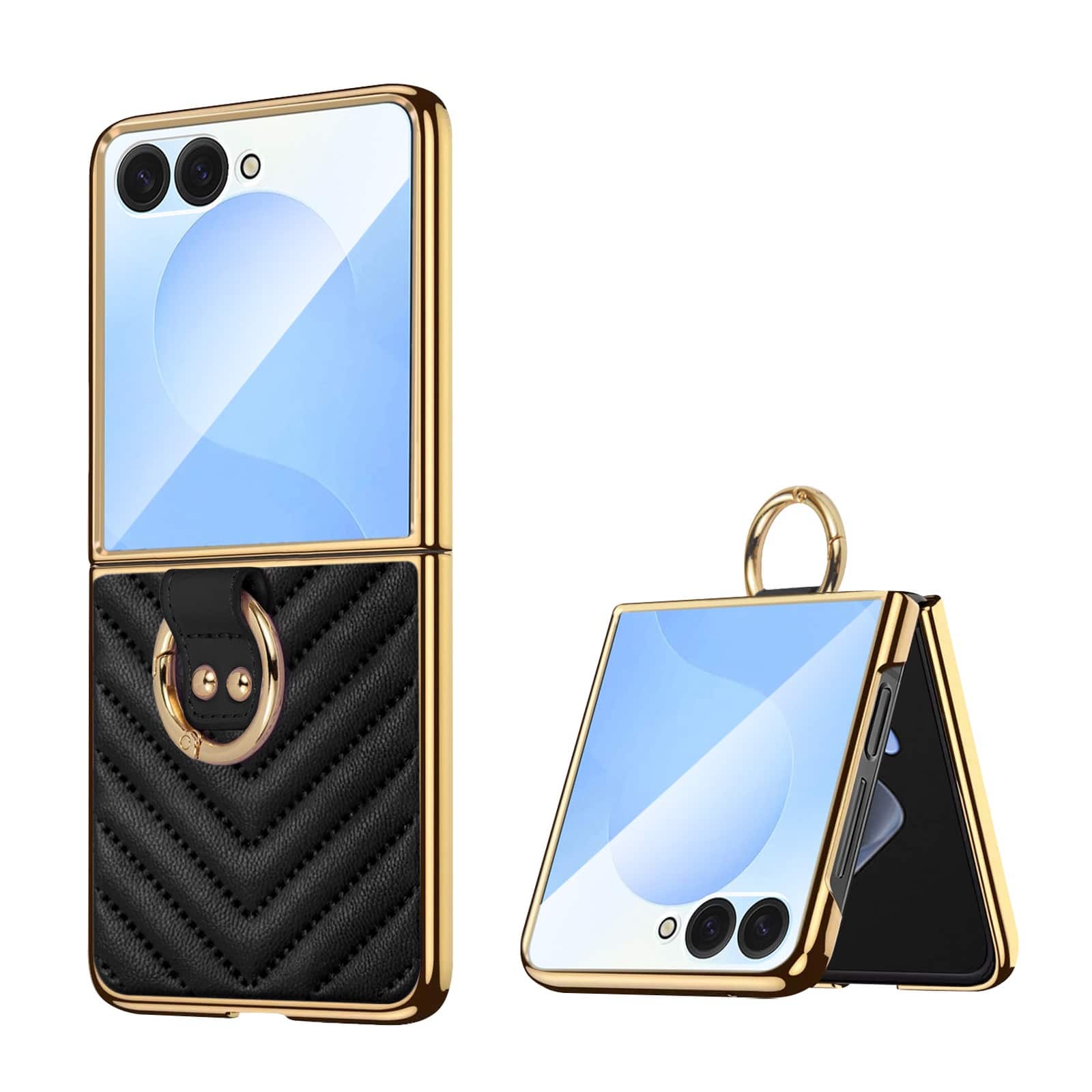 Dteck - Shockproof Case for Samsung Galaxy Z Flip8 with Ring, Electroplated Frame Leather Texture Cover Built in Screen Glass - Black price history on PriceWatchPro