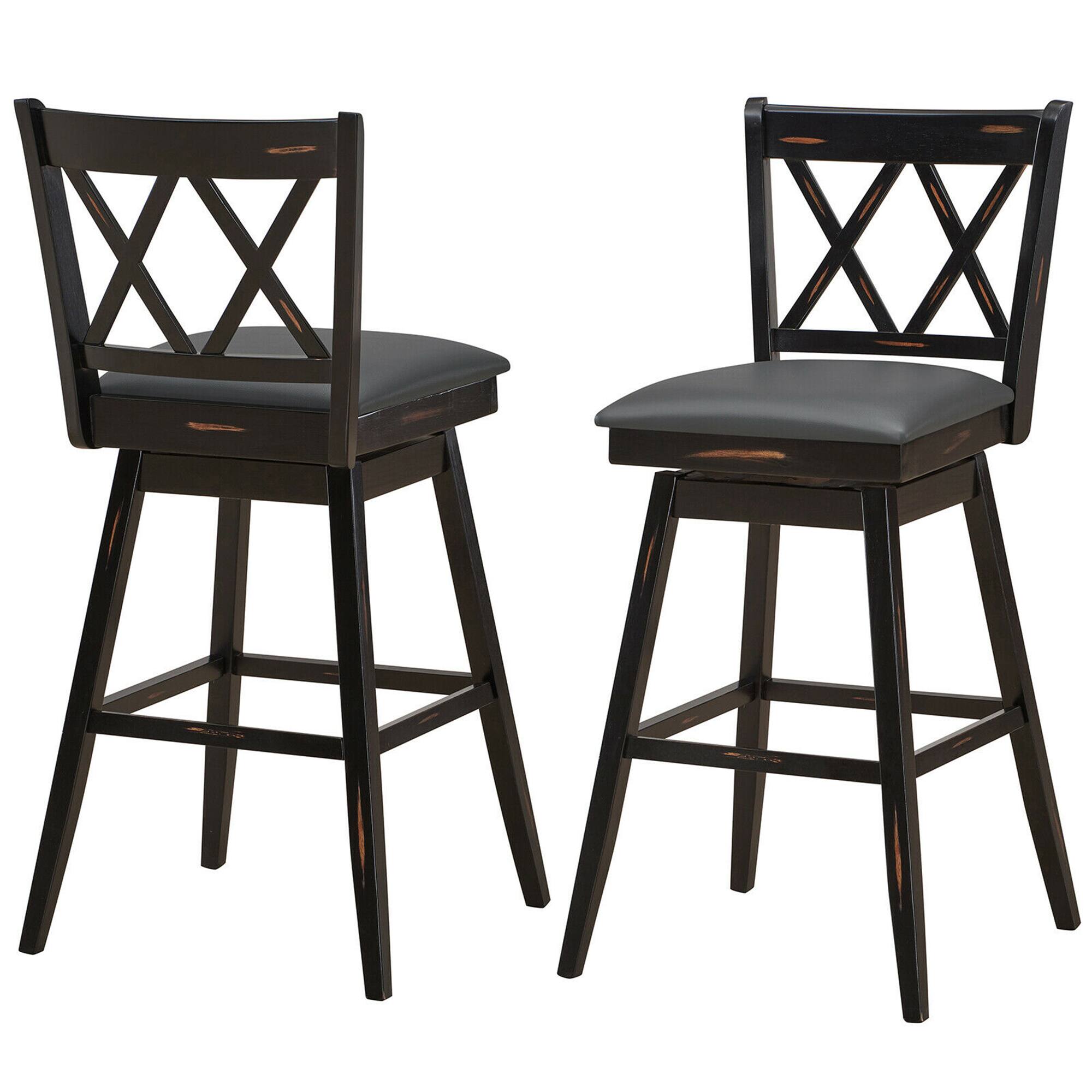 Alt View 8. Gymax - Gymax Set of 4 Barstools Swivel Bar Height Chairs with Rubber Wood Legs Black - Black.