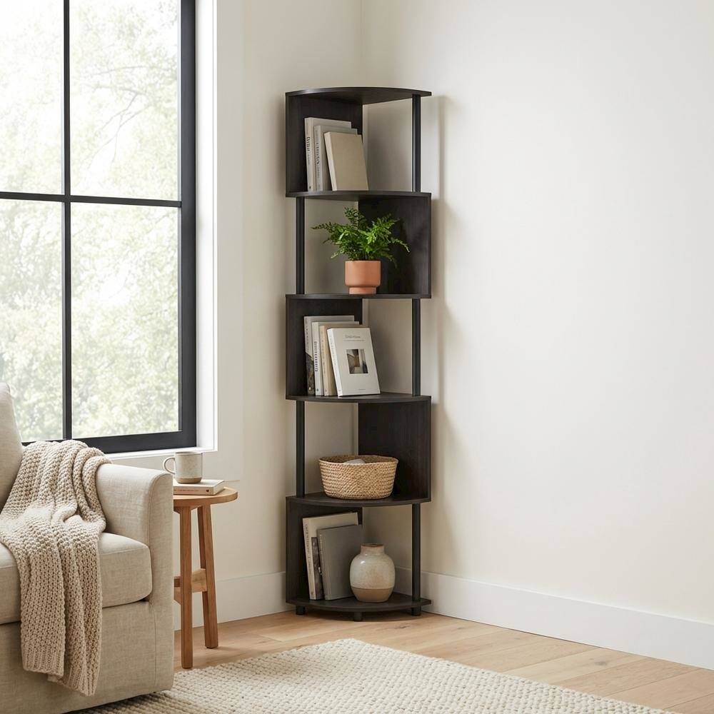 Left. FurniFact - Engineered Wood bookcase with clean design for living spaces - Espresso/Black.