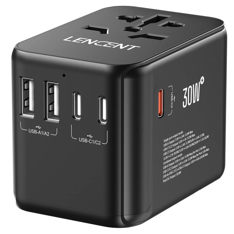 LENCENT 1 30N USB-C3 USB-A1/A2 output USB-C1/C2 port USB-C1/C2 USBA Max 12.0V=25A USB-C3Output. 15.00 Combined S.OV=3.0A USBAOutput. USB-C1/C2 USBA Output Total DCOutput.30.0W