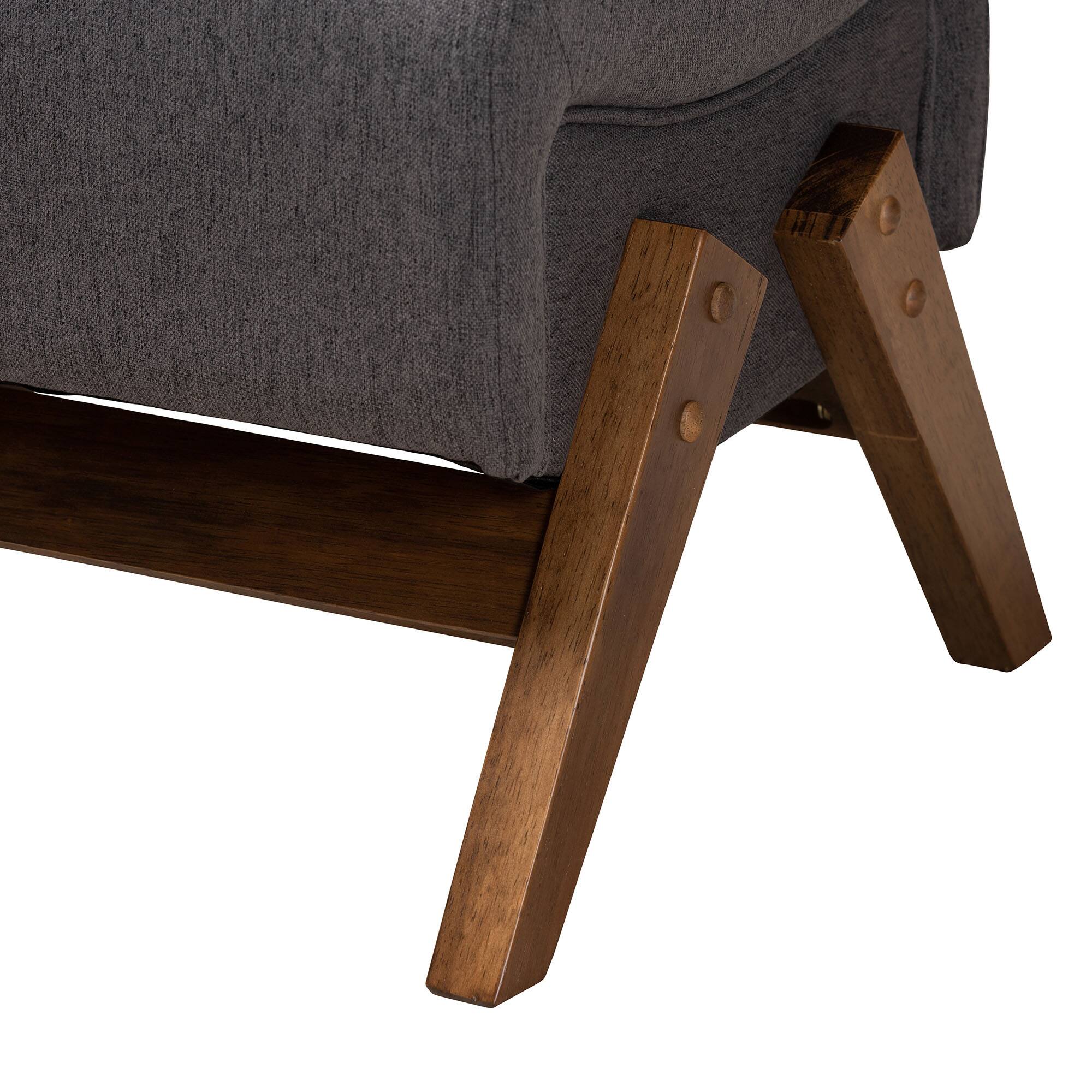 Back. Baxton Studio - Hanson Mid-Century Modern Fabric and Walnut Brown Finished Wood Ottoman - Dark Grey/Walnut Brown.