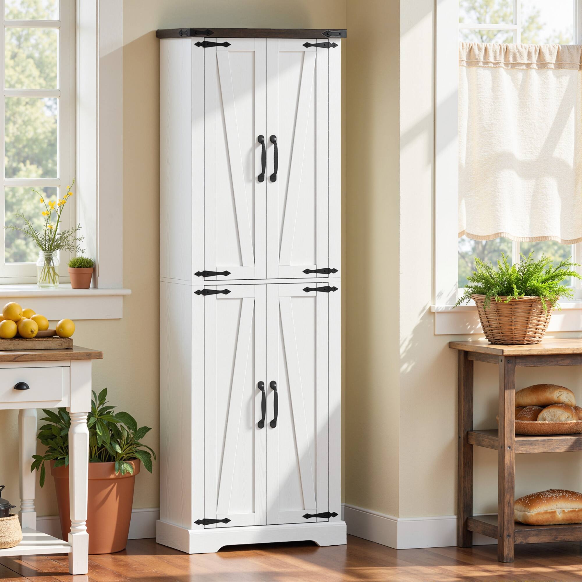 Alt View 7. Homcom - Tall Pantry Cabinet - White Wood Grain.