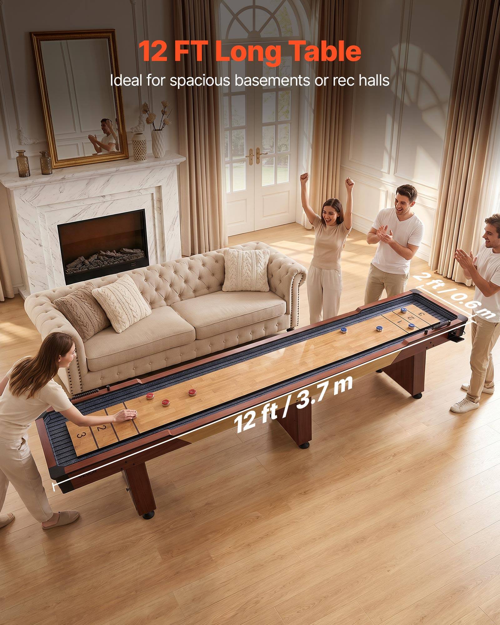12 FT Long Table  
Ideal for spacious basements or rec halls  
2 ft / 0.6 m  
12 ft / 3.7 m