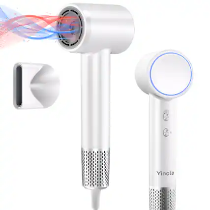 Front. Yinole - G6-5 Hair Dryer with Diffuser, Ionic Hair Dryer for Women & Men, 1500W Powerful Fast Drying Low Noise Hair Dryer - White.