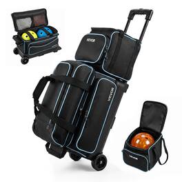 VEVOR - 3 Ball Bowling Bag Double Roller Bag with Separate Shoe Compartment, for Bowling Shoes (Up To US Men Size 16) - Black;Blue