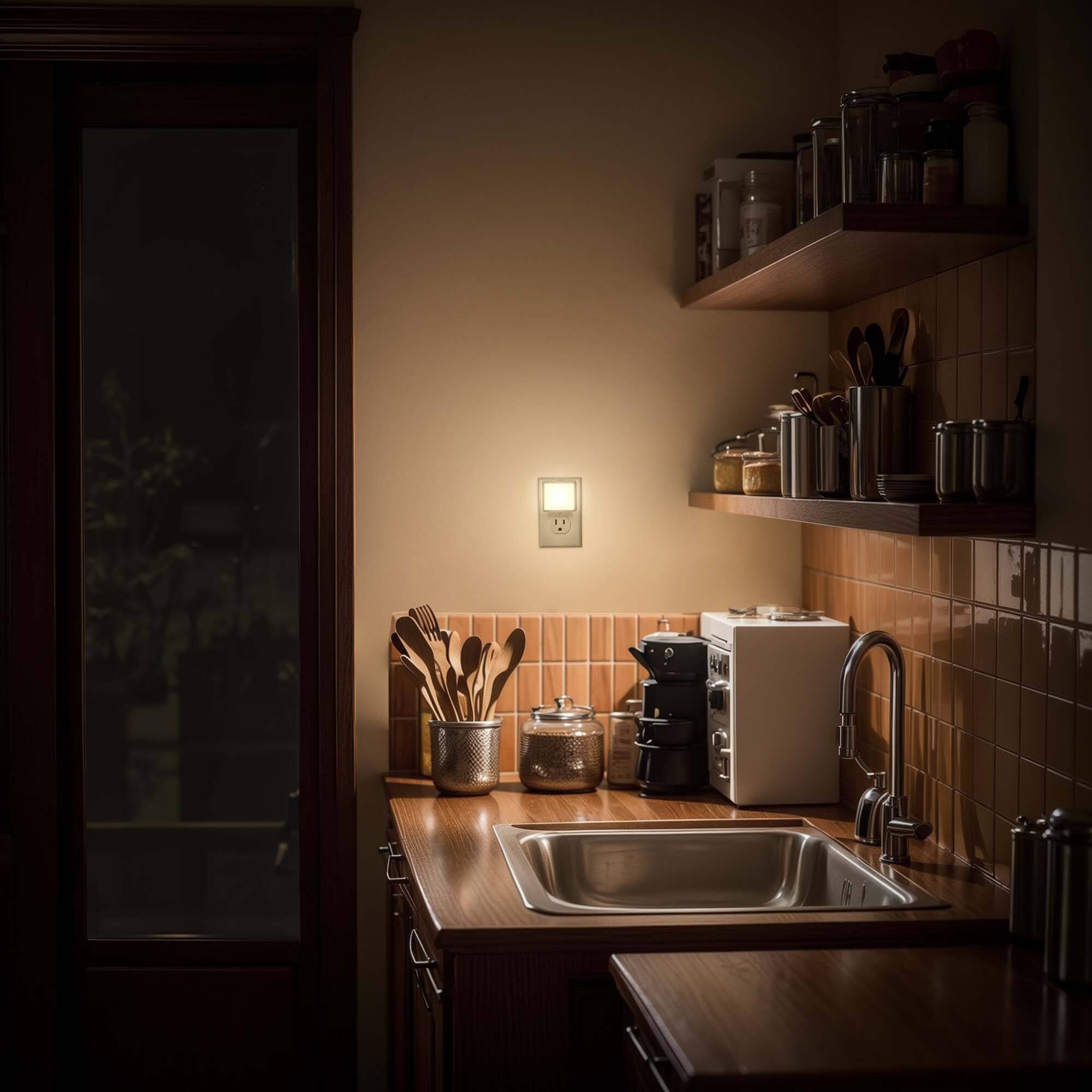 Left. Jandcase - JANDCASE 2-Pack 0.3W Plug-in Night Light, 3000K Warm Glow, Compact Square Design, Non-, Dusk-to-Dawn Auto Sensor - White.