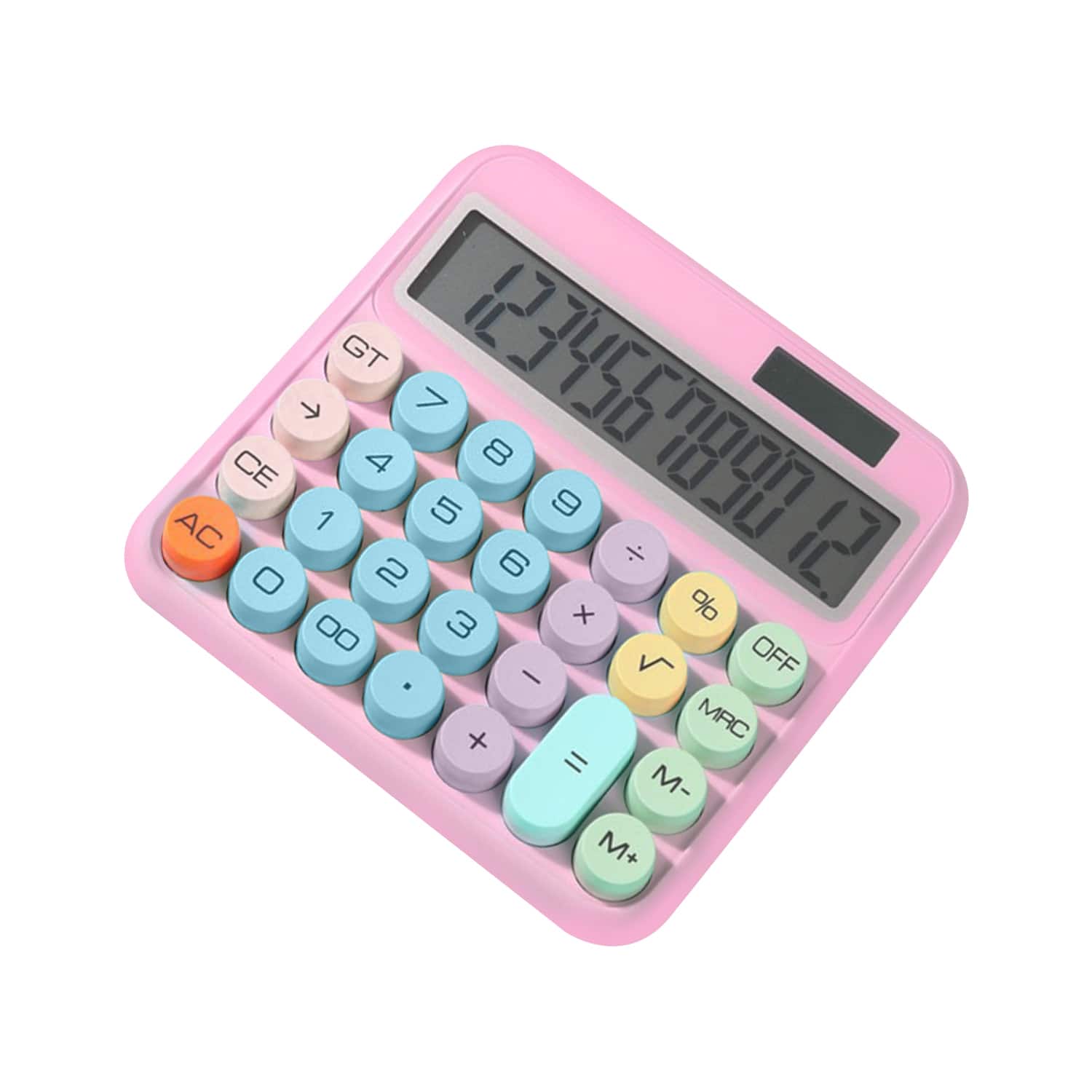 Sahara - 12-Digit Desktop Calculator | Solar & Battery Powered | Large Keys | Vibrant Colors - Pink