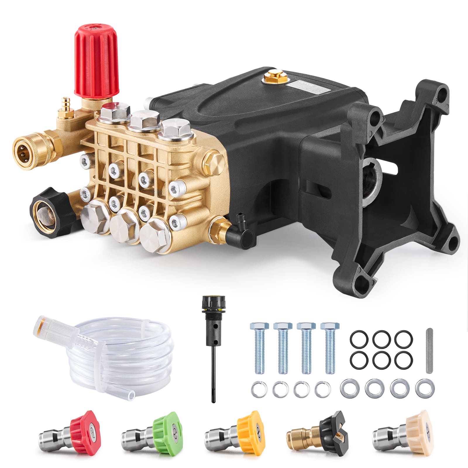VEVOR - Pressure Washer Pump, 1" Shaft Horizontal Triplex Plunger, 4000 PSI, 4.0GPM, Replacement Power Washer Pumps Kit - Black