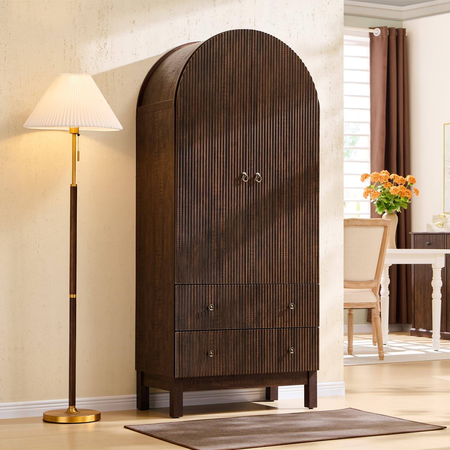 Front. OMOMMD - 71" Fluted Pantry Cabinet with Adjustable Shelves & Soft-Close Drawers - Default.