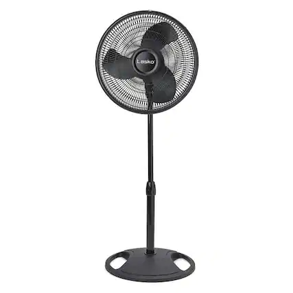 Front. Lasko - Lasko 16" 3-Speed Adjustable Tilting Oscillating Standing Pedestal Fan, Black - Black Basic.