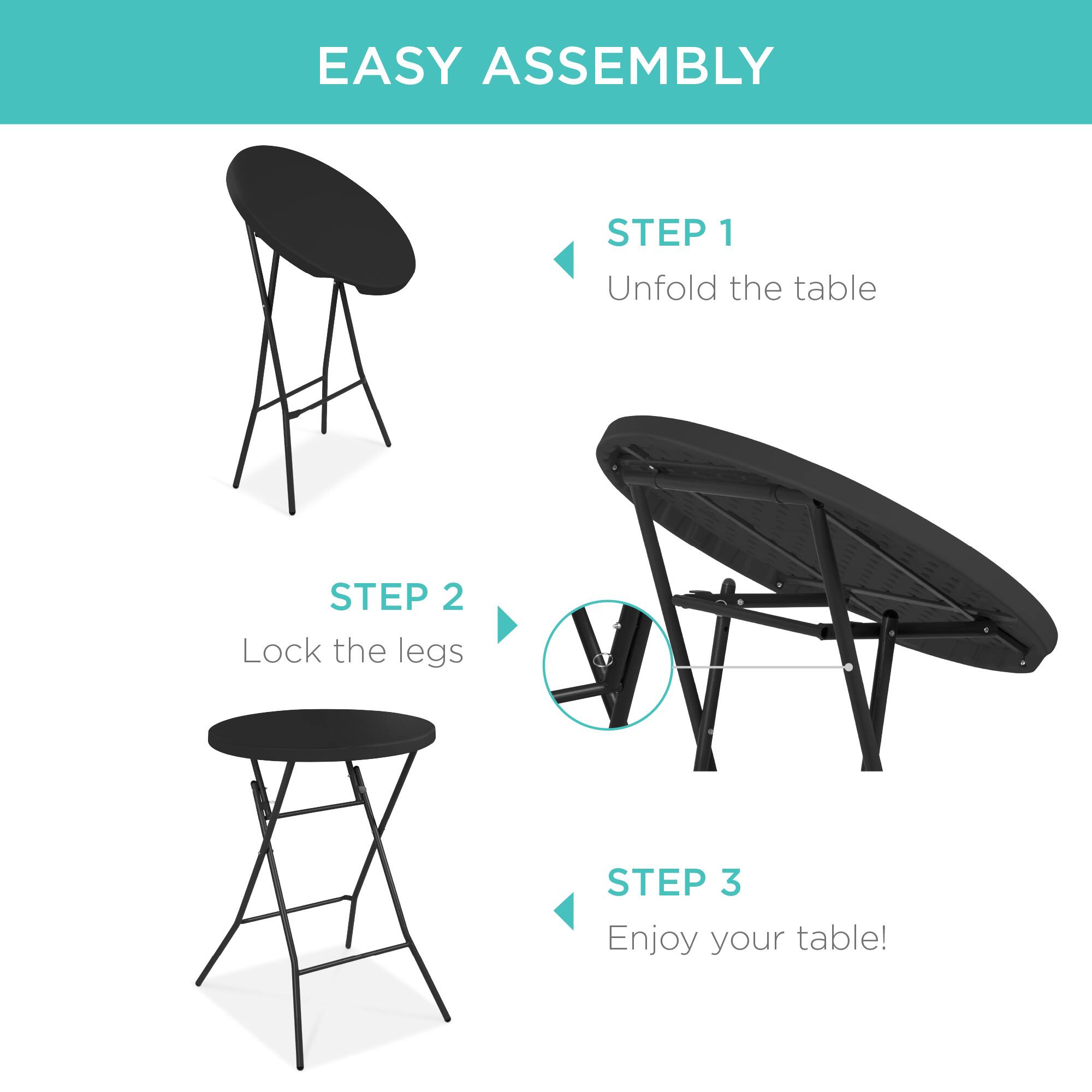 EASY ASSEMBLY

STEP 1  
Unfold the table

STEP 2  
Lock the legs

STEP 3  
Enjoy your table!