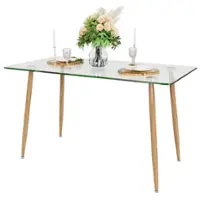 Costway Modern Glass Dining Table Rectangular Dining Room Table W/Metal Legs For Kitchen - Transparent, Natural - Front_Zoom