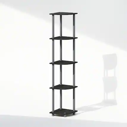 Front. Furinno - TURN-N-TUBE 5-Tier Corner Shelf, Corner Display Rack, Shelving Unit, for Organization and Storage - Black/Grey.