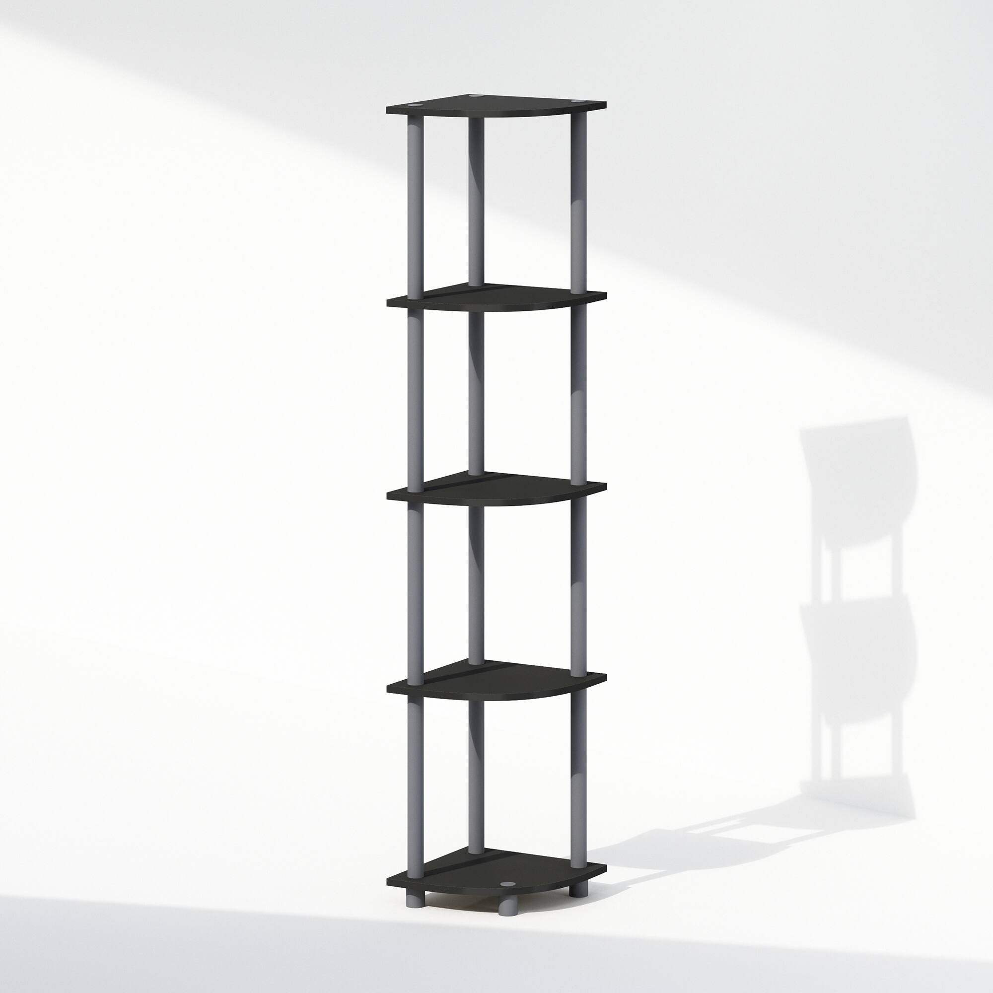 Front. Furinno - TURN-N-TUBE 5-Tier Corner Shelf, Corner Display Rack, Shelving Unit, for Organization and Storage - Black/Grey.