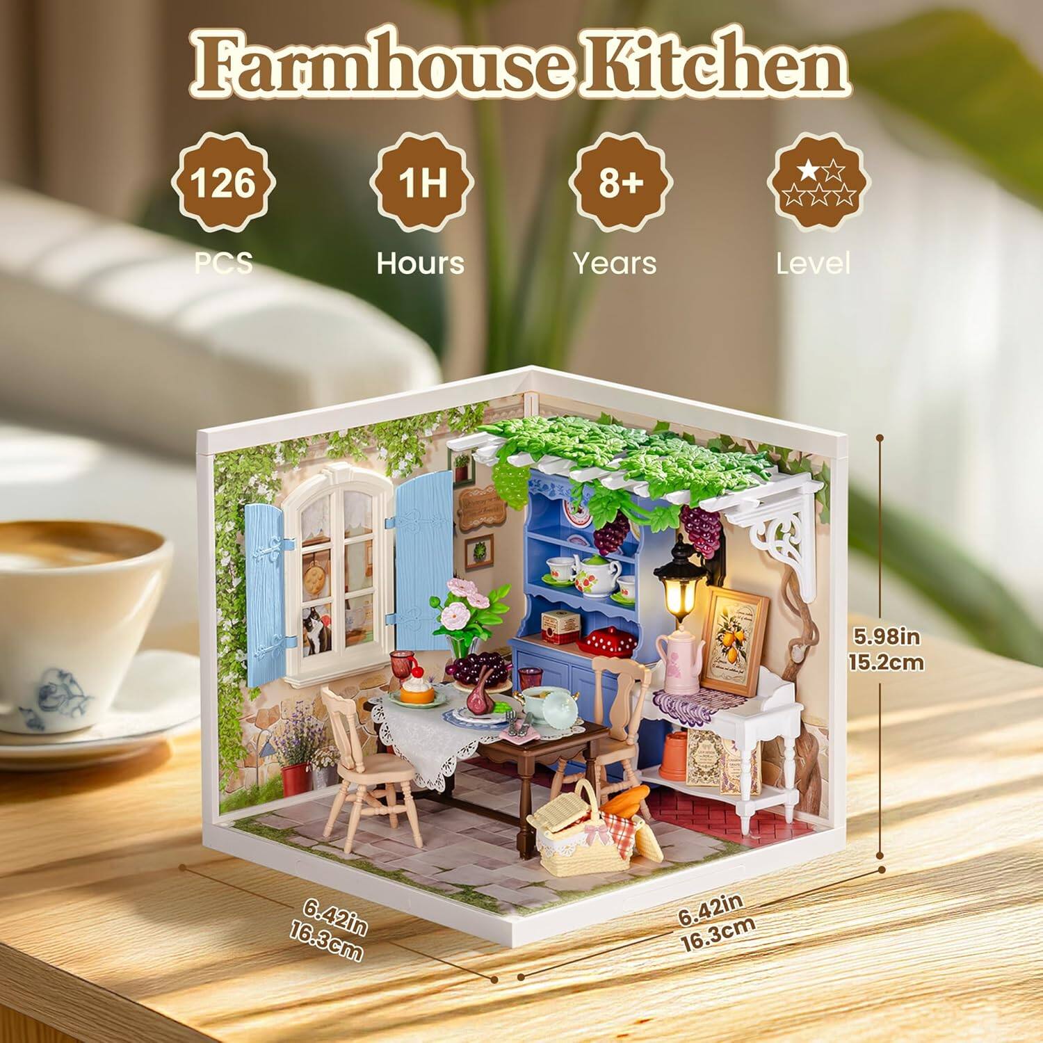 Farmhouse Kitchen  
126 PCS  
1H Hours  
8+ Years  
Level 5  
5.98in 15.2cm  
6.42in 16.3cm  
6.42in 16.3cm