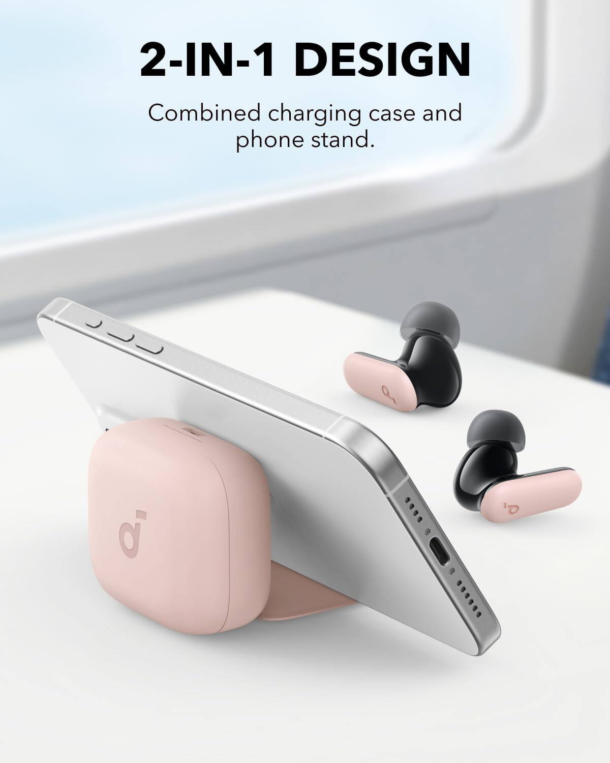 2-IN-1 DESIGN  
Combined charging case and phone stand.