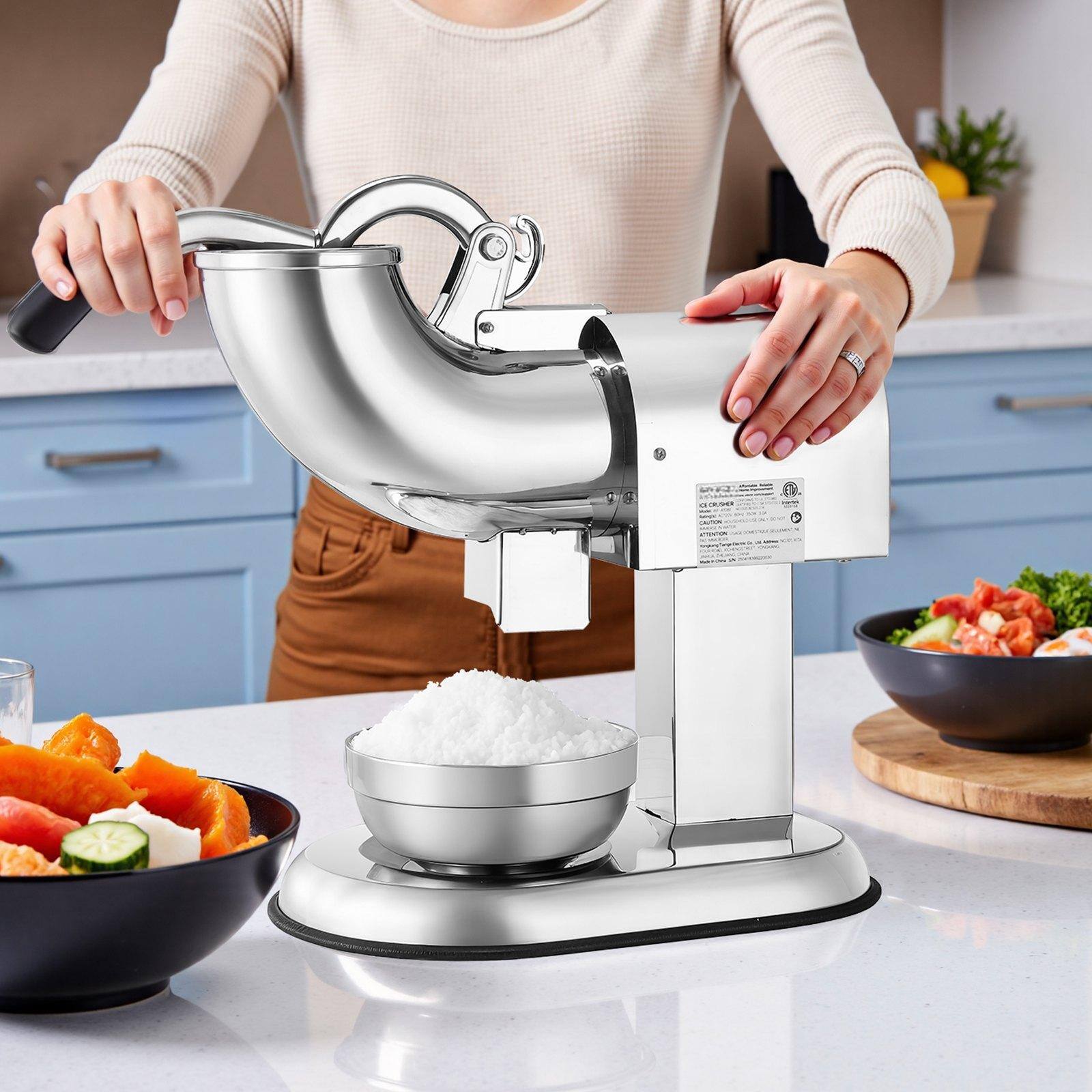 Alt View 1. Glintex - Commercial Ice Crusher 440 lbs/hr, 350W 4-Blade Electric Snow Cone Maker with Bowl & Cover for Home & Business - Silver.