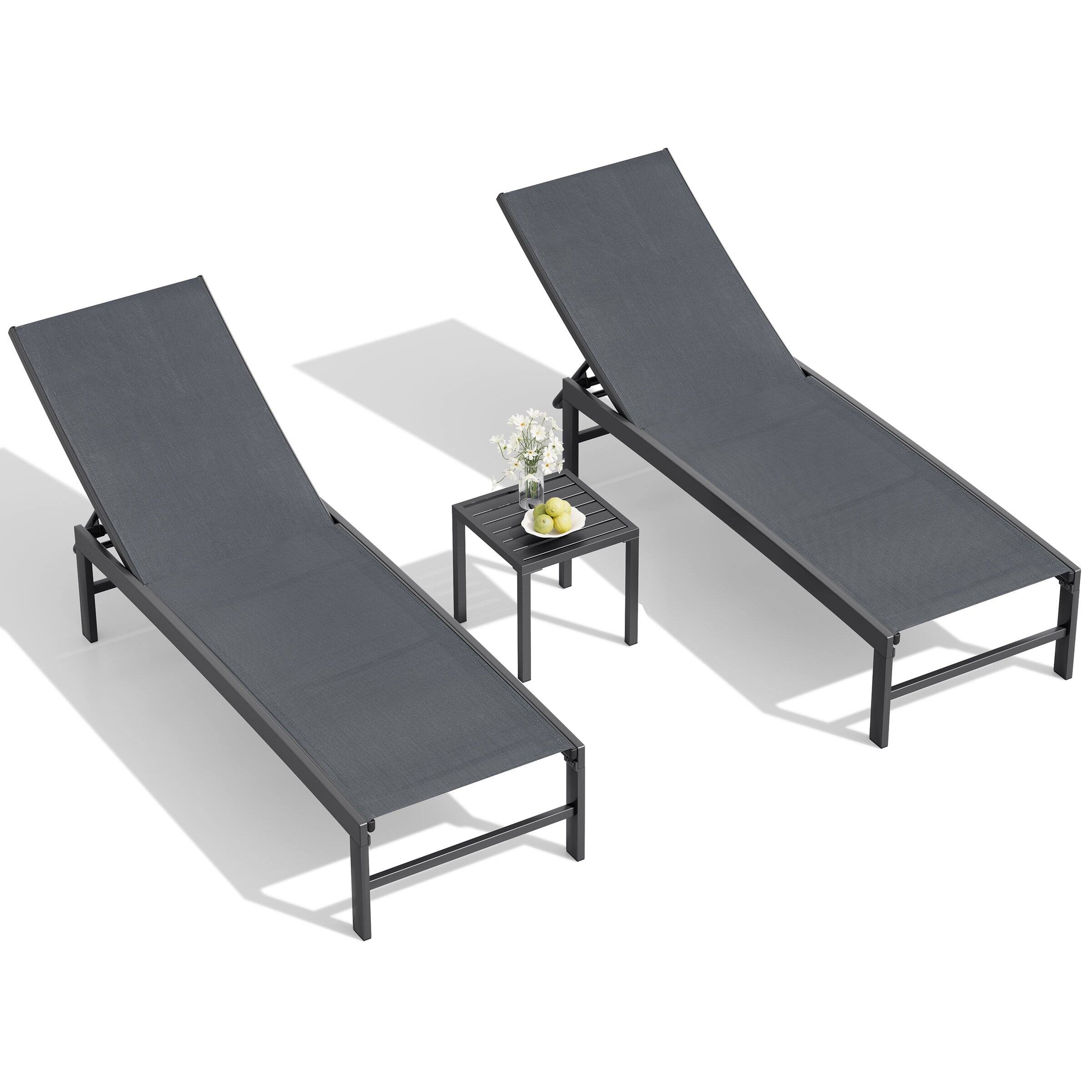 Angle. Crestlive Products - Crestlive Products Chaise Lounge Chair Outdoor Set of 3 Adjustable Pool Tanning Recliner Outdoor Lounge Furniture Gray - Gray.