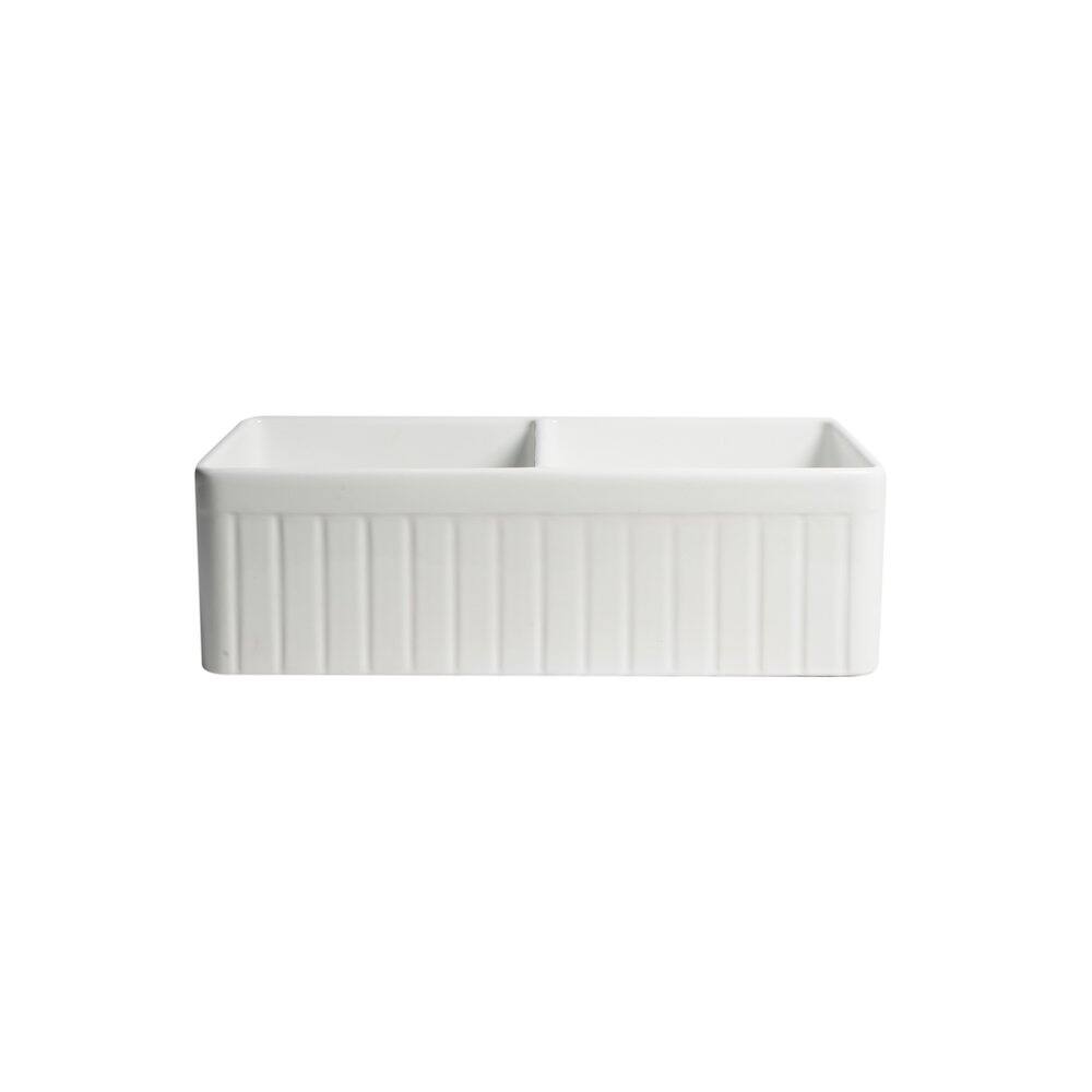 Alt View 6. Alfi - ALFI brand White Smooth Apron 33 x 18 Double Bowl Fireclay Farm Sink - White.