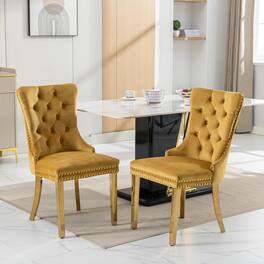 Trinkets Crazed - Velvet Dining Chair Set of 2 Upholstered Tufted Dining Room Chair with Nailhead Trim - Gold