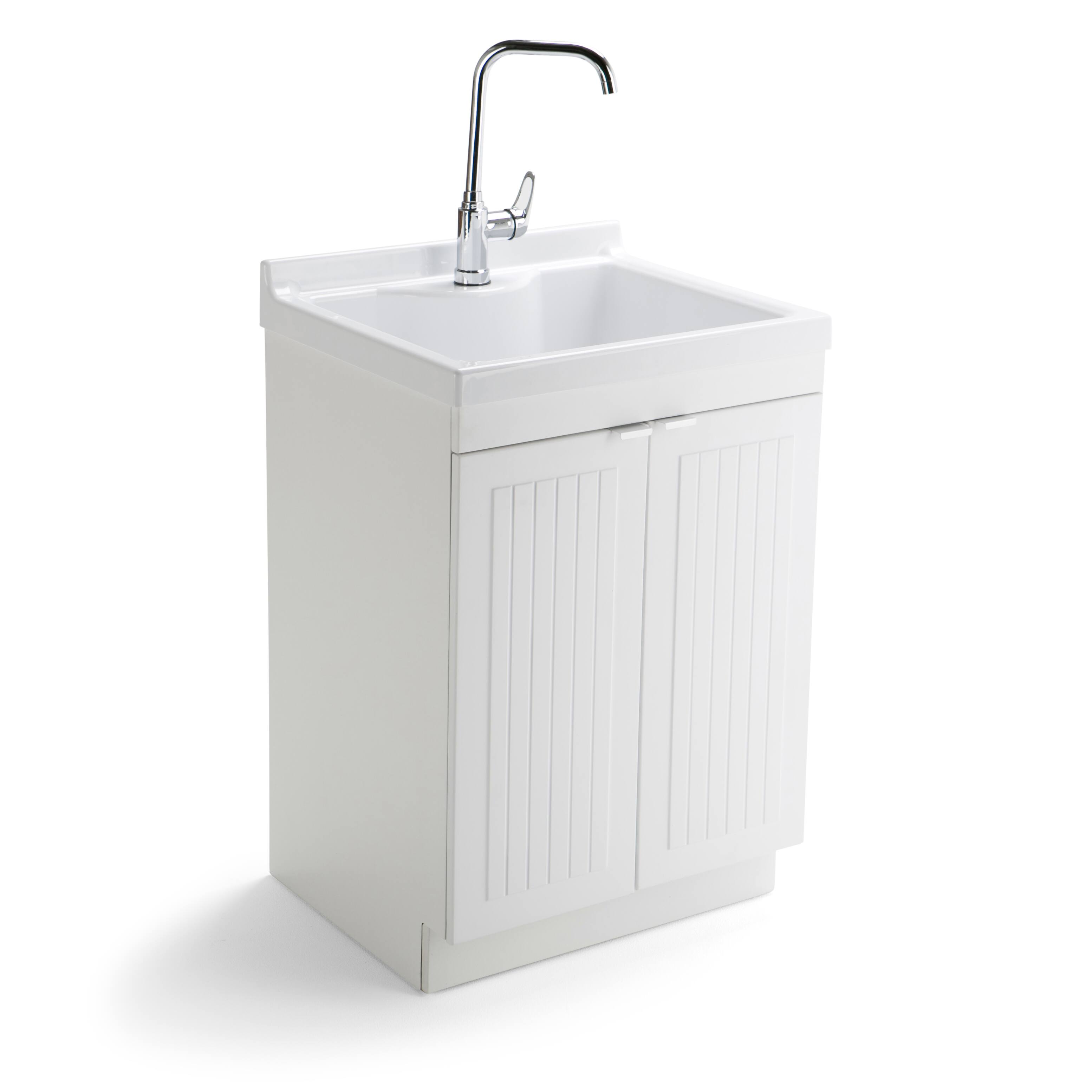 Front. Simpli Home - Murphy All-in-One 24-inch ABS Utility Sink & Cabinet - Pure White.
