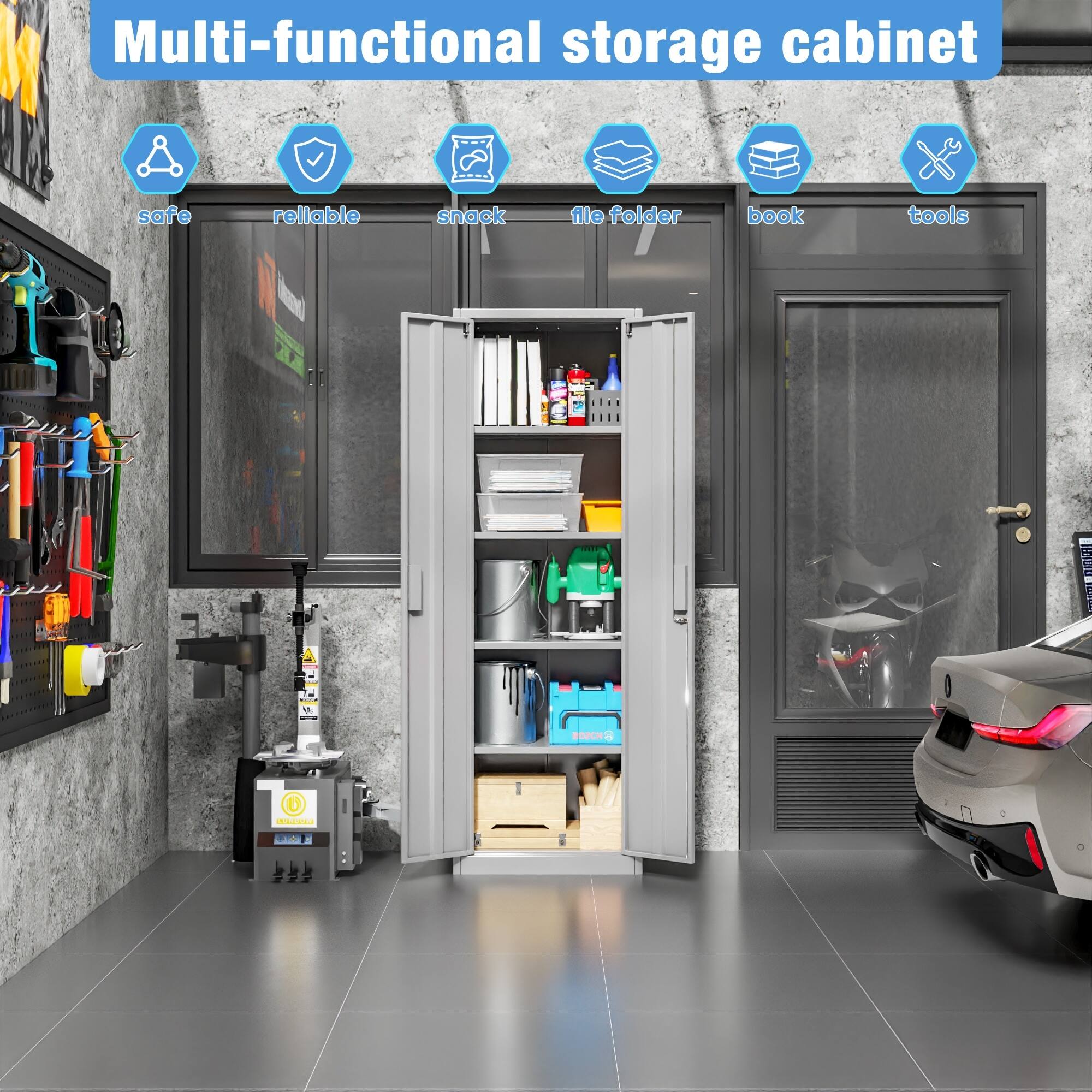 Multi-functional storage cabinet safe reliable snack file folder book tools