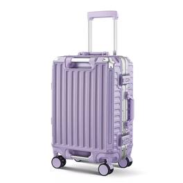 SKONYON - 20" Zipperless Aluminum Frame Carry On Suitcase with Spinner Wheels and TSA Lock - Purple