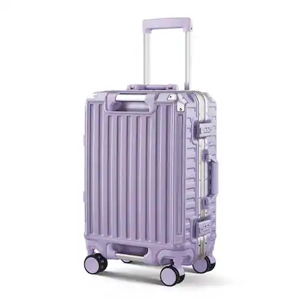 Front. SKONYON - 20" Zipperless Aluminum Frame Carry On Suitcase with Spinner Wheels and TSA Lock - Purple.