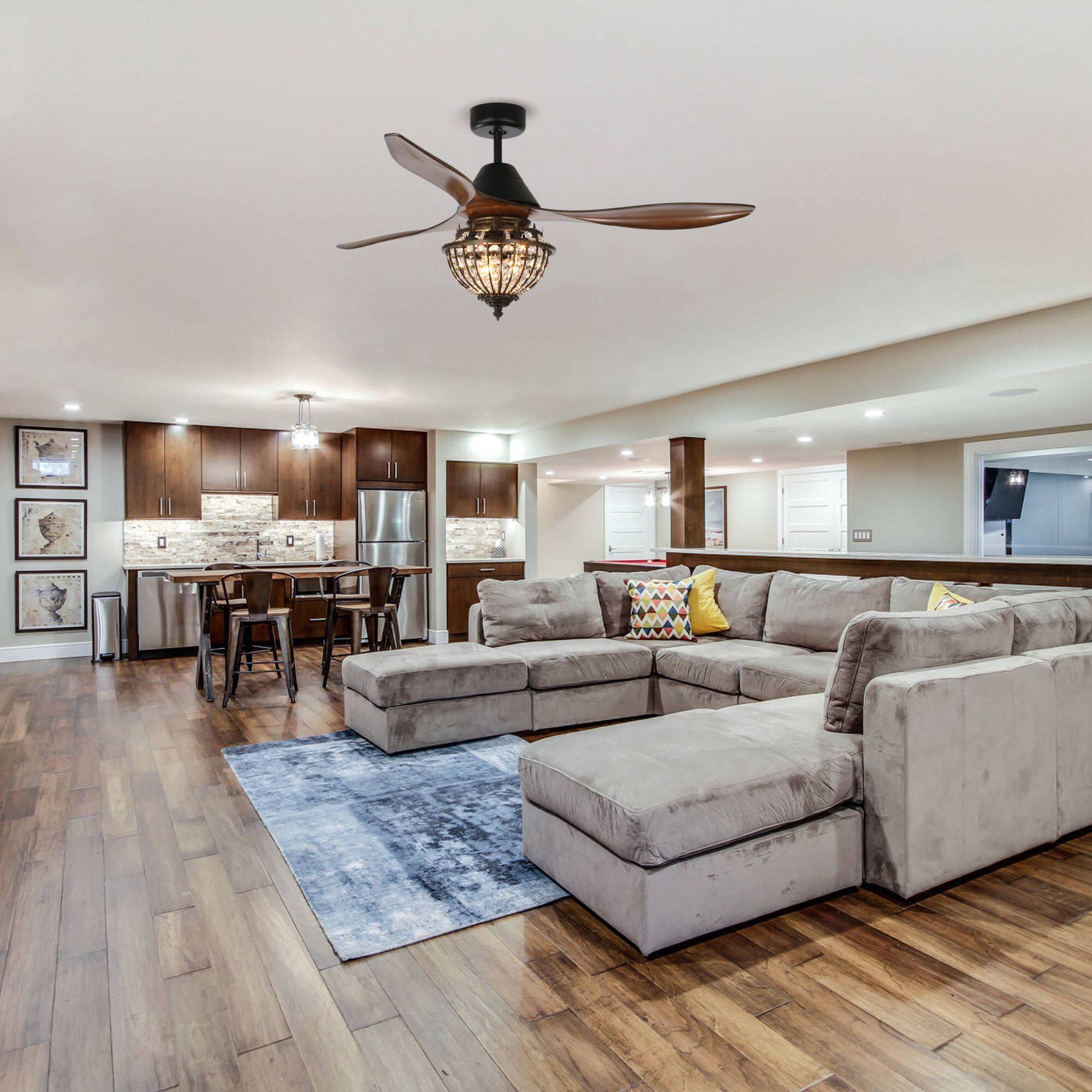 Alt View 6. Parrot Uncle - 52" Farmhouse Brown Crystal Chandelier Ceiling Fan with Remote Control - Black.