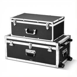 VEVOR - Metal Storage Trunk,Set of 2, Wooden Suitcase Storage Boxes with Padlocks,Large Trunk Includes Casters - Black